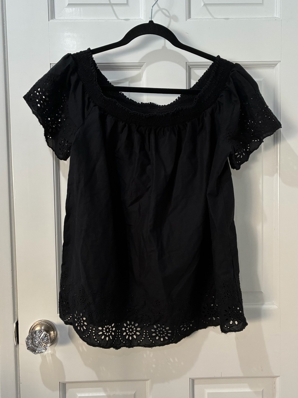 Old Navy Black Eyelet Off-Shoulder Peasant Top